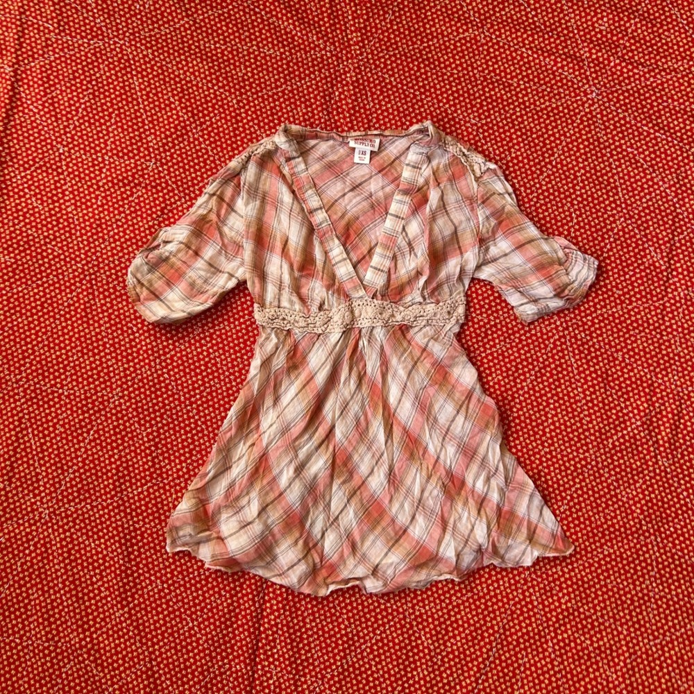 Vtg 2000s Mossimo Supply Co Plaid cotton babydoll style Empire Waist Top XS